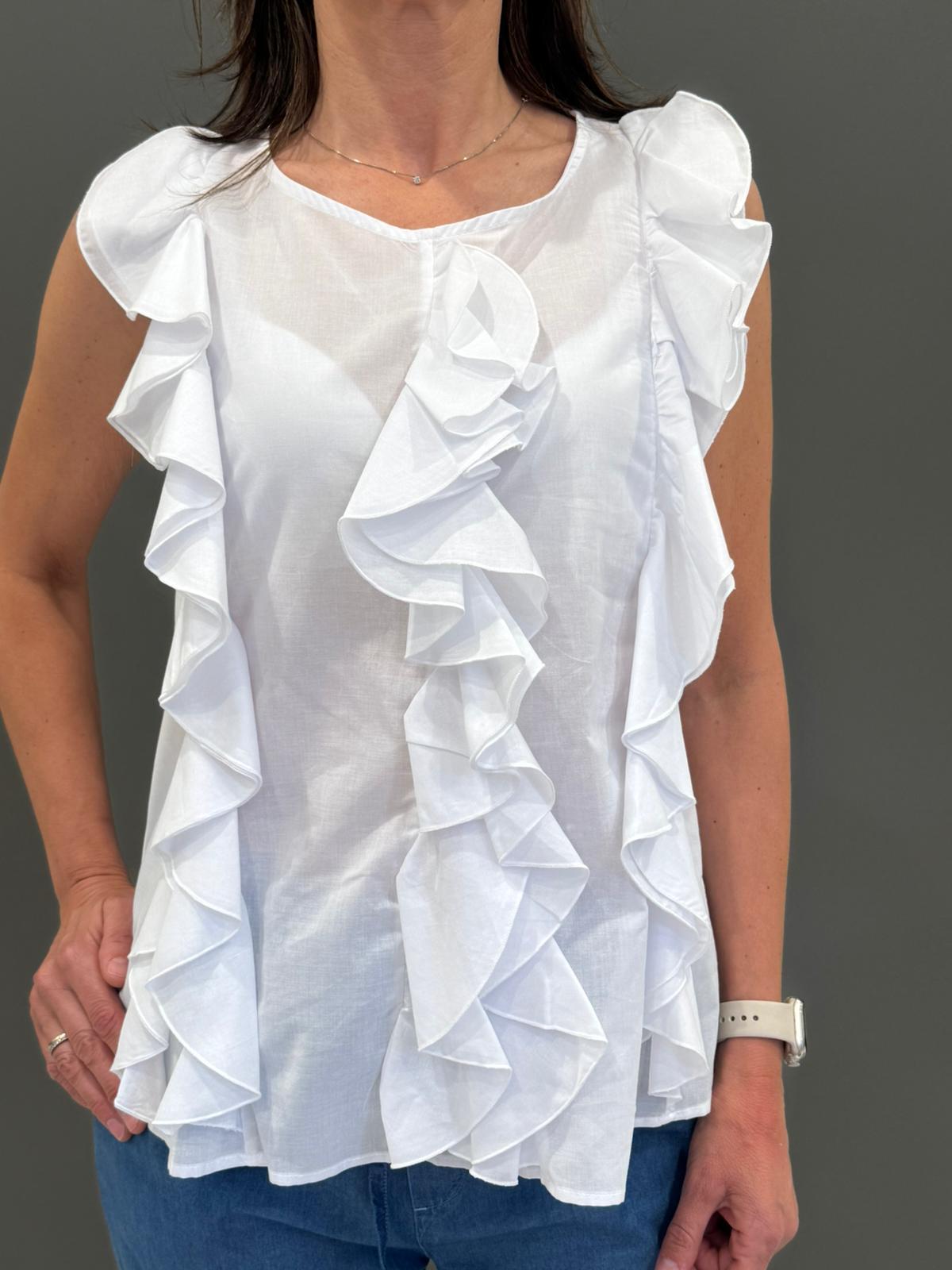 Blusa smanicata con rouches