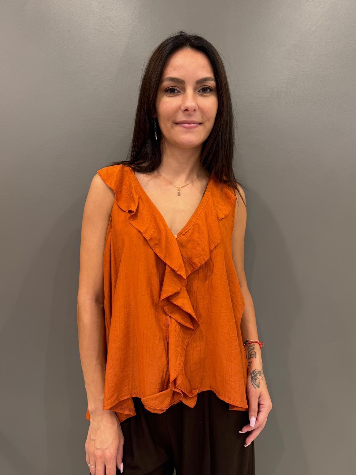 Top smanicato con volant frontale 19101-160 OR REBECCA 