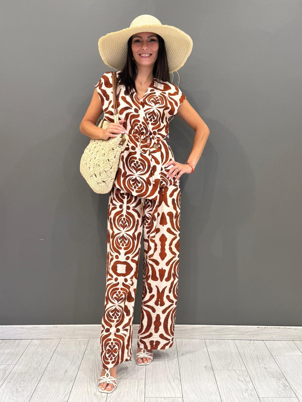 Completo fantasia con cintura in tessuto  Blusa e pantalone 19092-89 RUPA REBECCA 