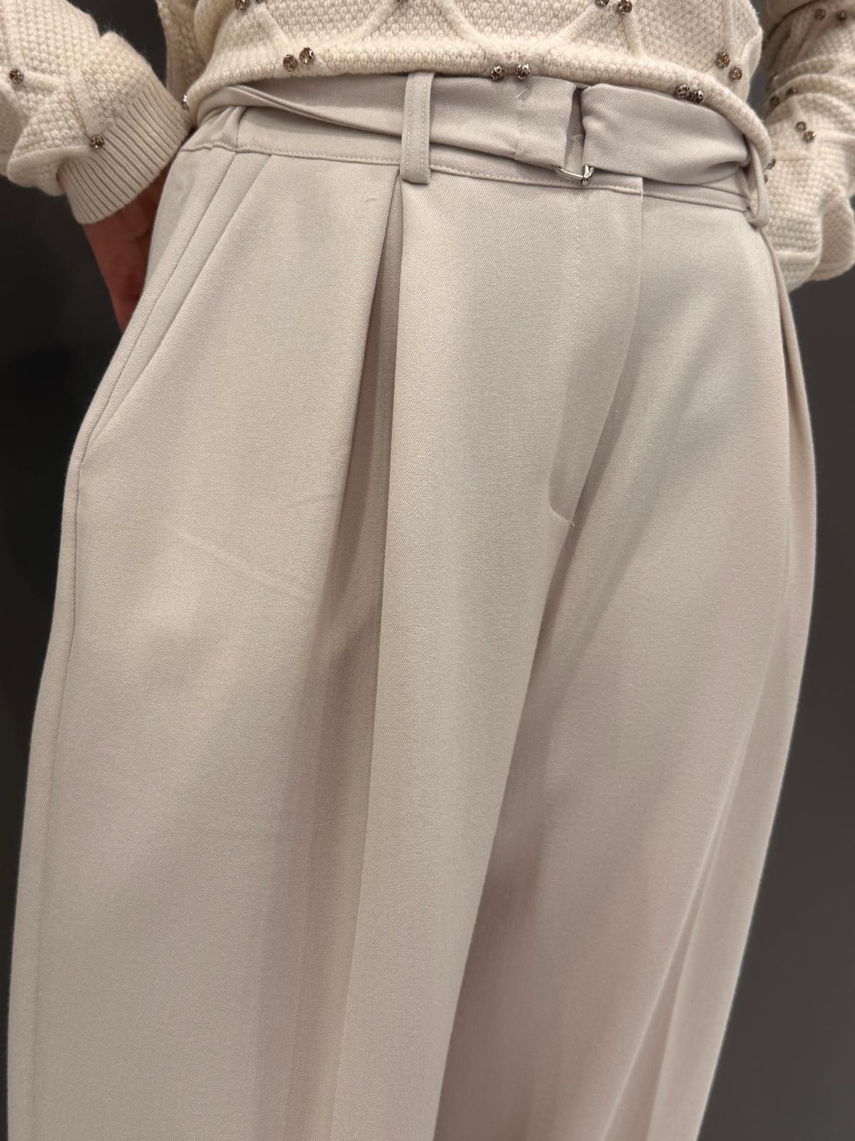 Pantalone vita alta wide con cintura P0395 BE REBECCA 