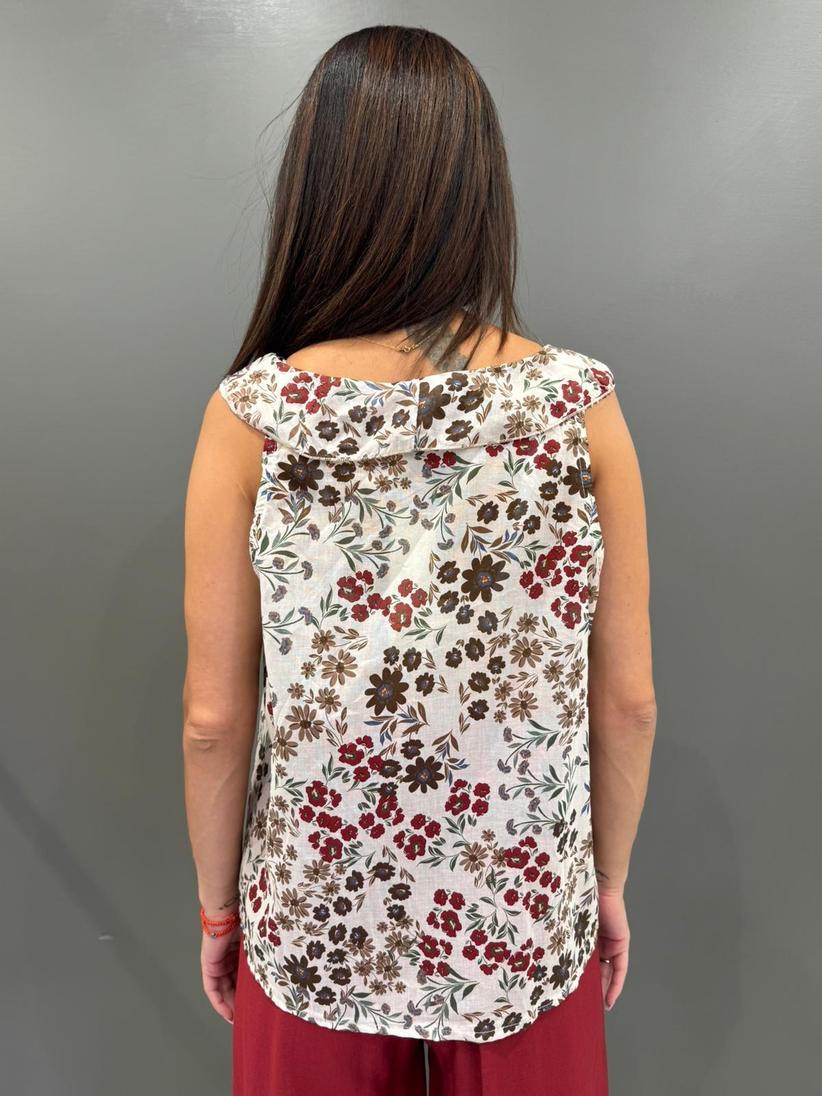 Top fantasia floreale con scollo a V e volant 19101-98 INNO REBECCA 