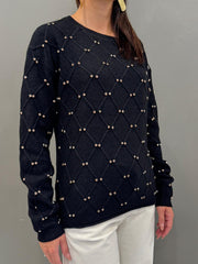 Maglia girocollo lavorata a rombi con strass 20048 NE CRISTINA GAVIOLI 