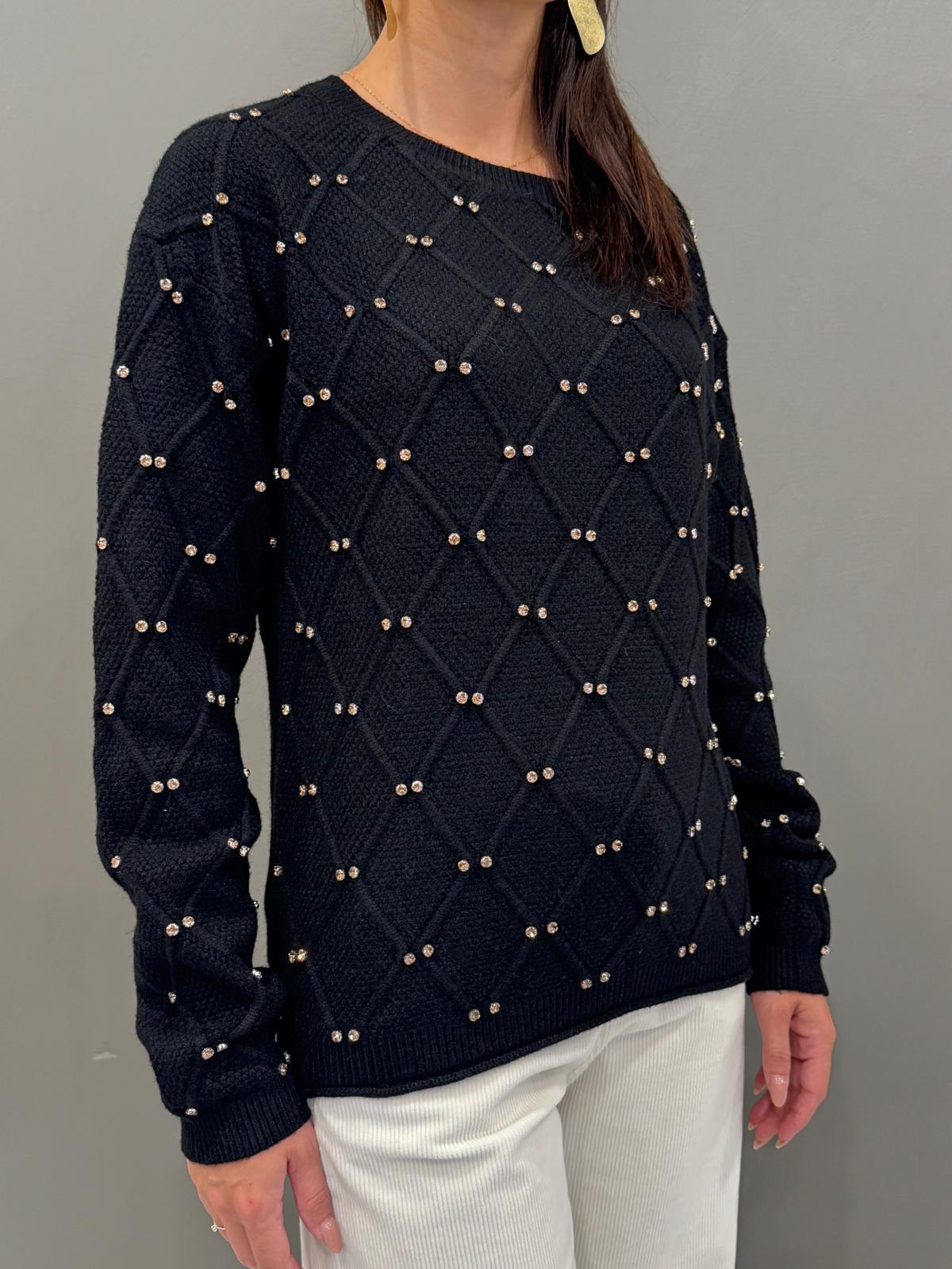 Maglia girocollo lavorata a rombi con strass 20048 NE CRISTINA GAVIOLI 