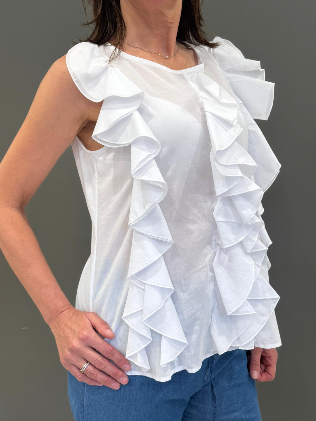 Blusa smanicata con rouches