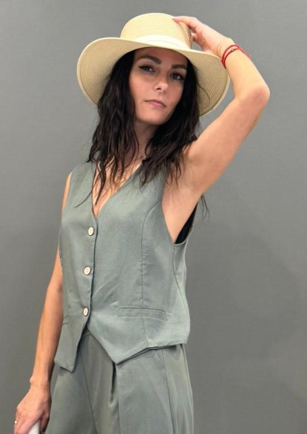 Gilet sartoriale in lino e viscosa