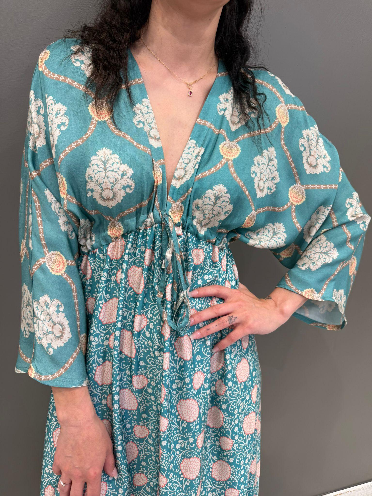 Abito lungo fantasia manica kimono 25522 V2 WU'SIDE 