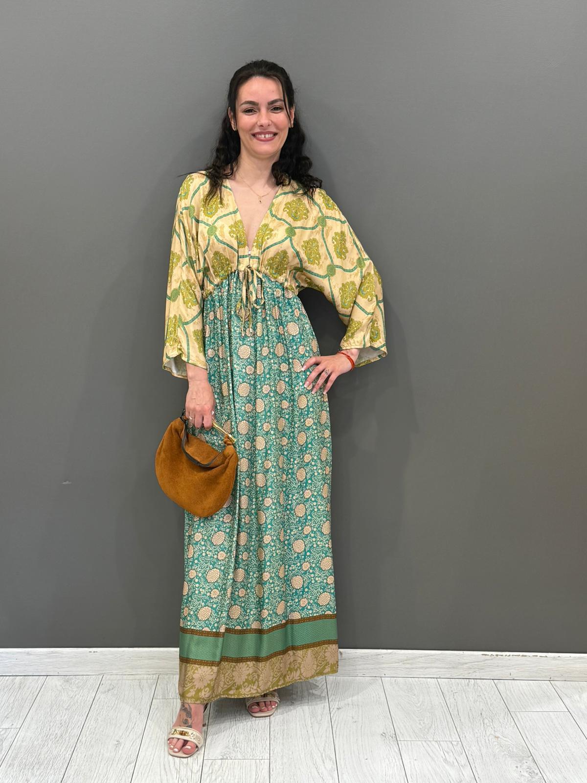 Abito lungo fantasia manica kimono 25522 V1 WU'SIDE 