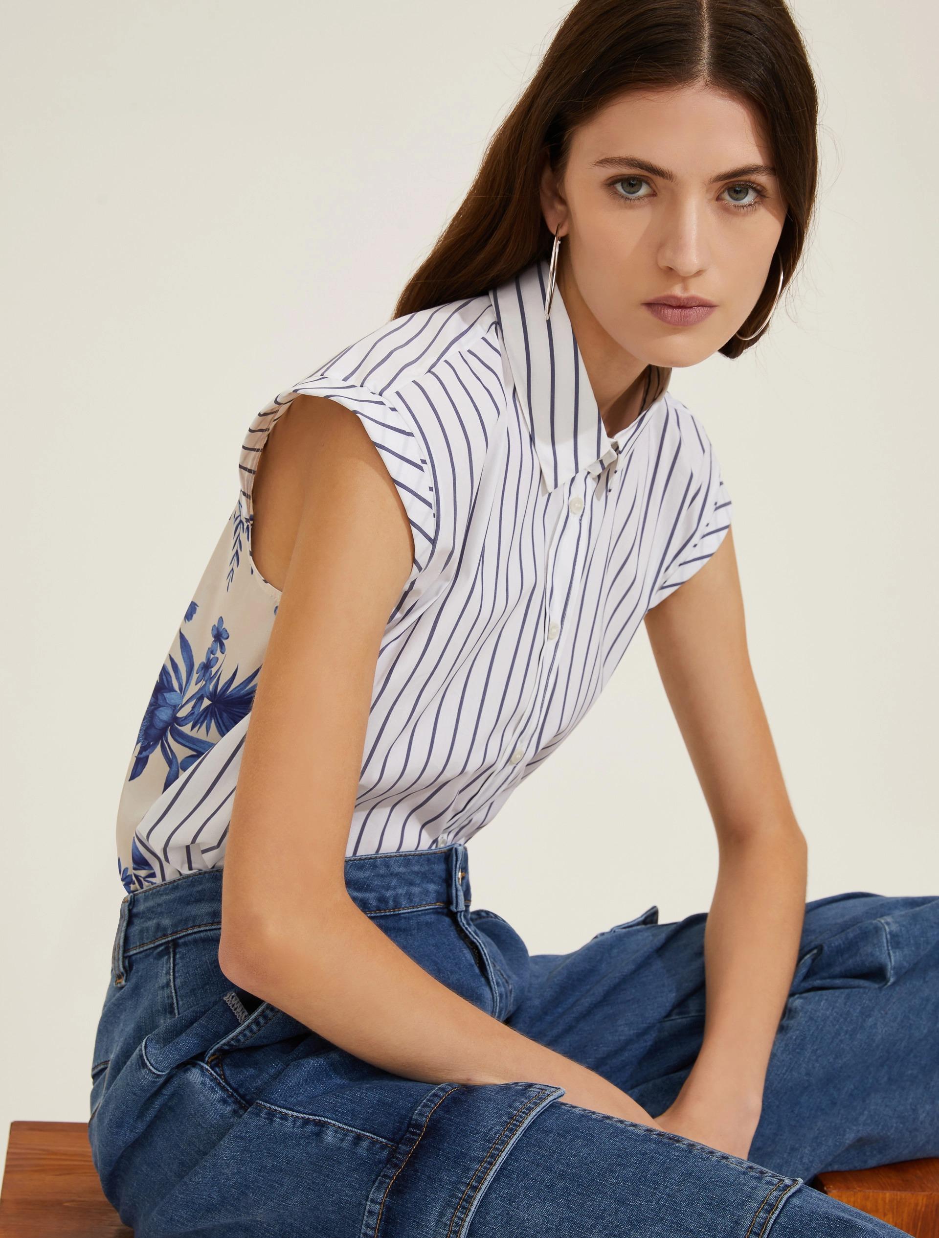 Camicia smanicata in popeline con dettagli a contrasto