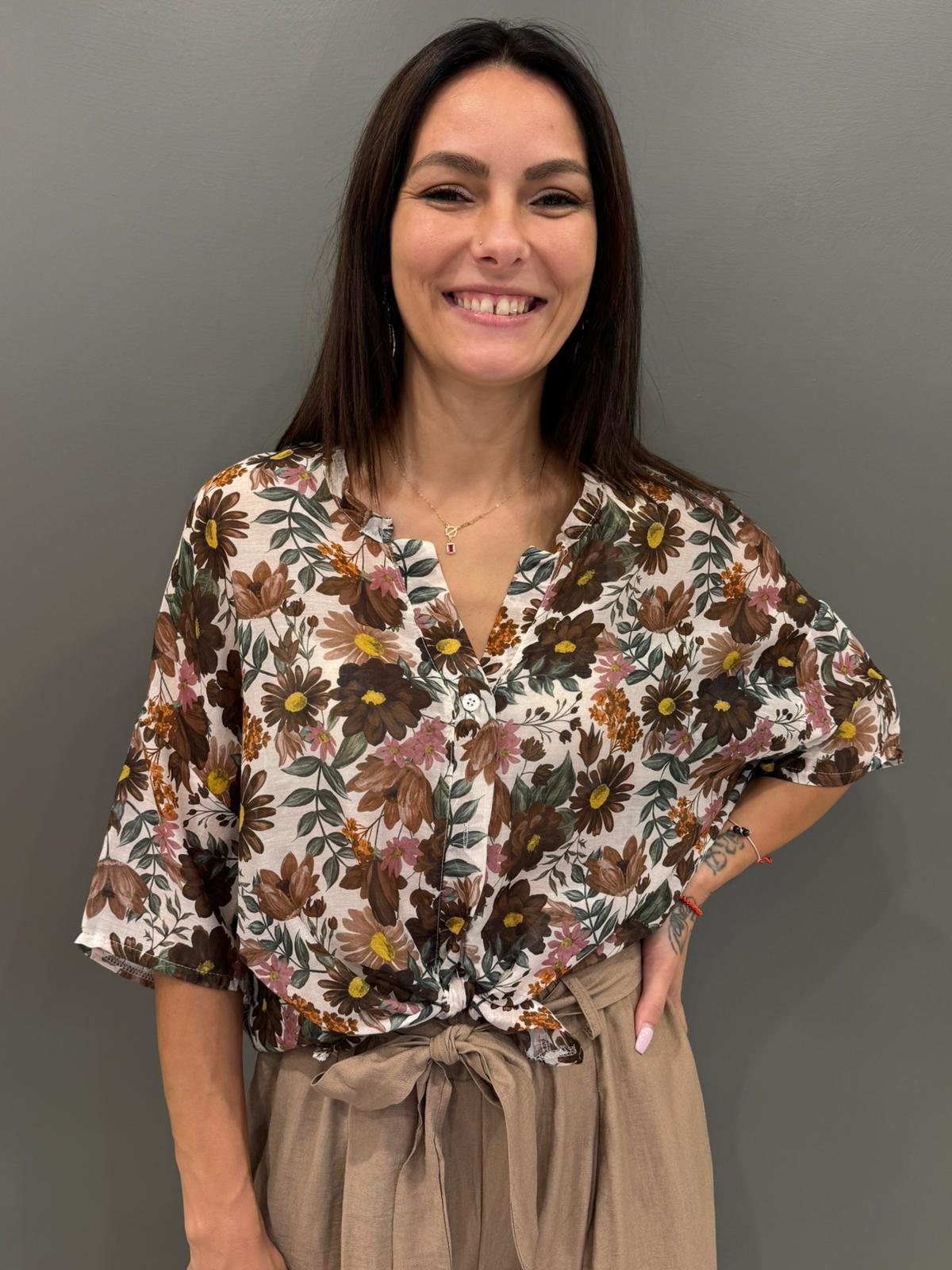 Camicia over in cotone e seta con stampa floreale 9691 VECI REBECCA 