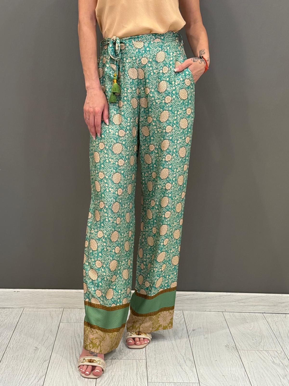 Pantaloni a palazzo fantasia con cintura 25621 V1 WU'SIDE 