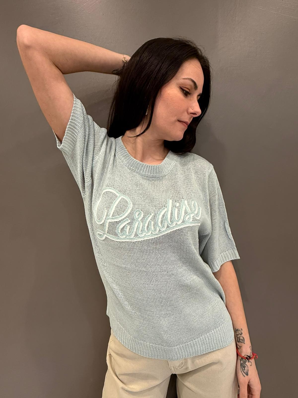 Maglia girocollo con stampa paradise VS087 BL REBECCA 