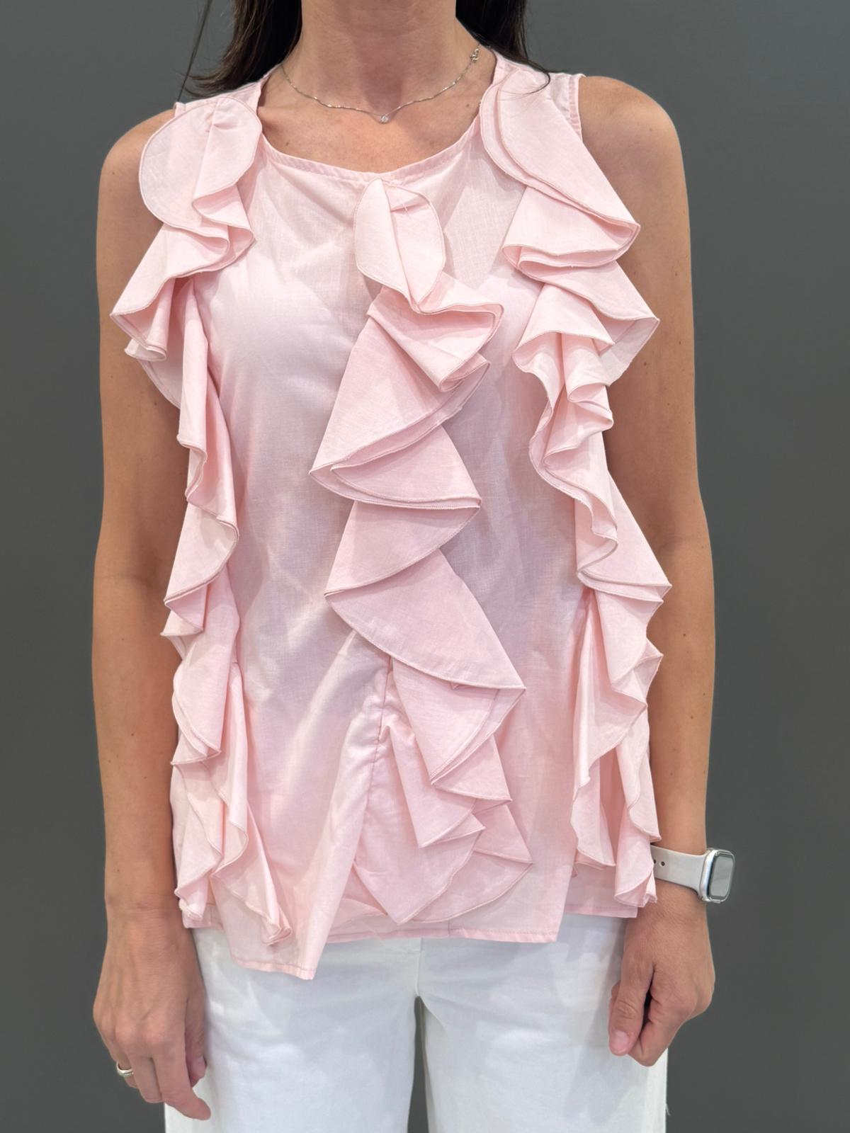 Blusa smanicata con rouches