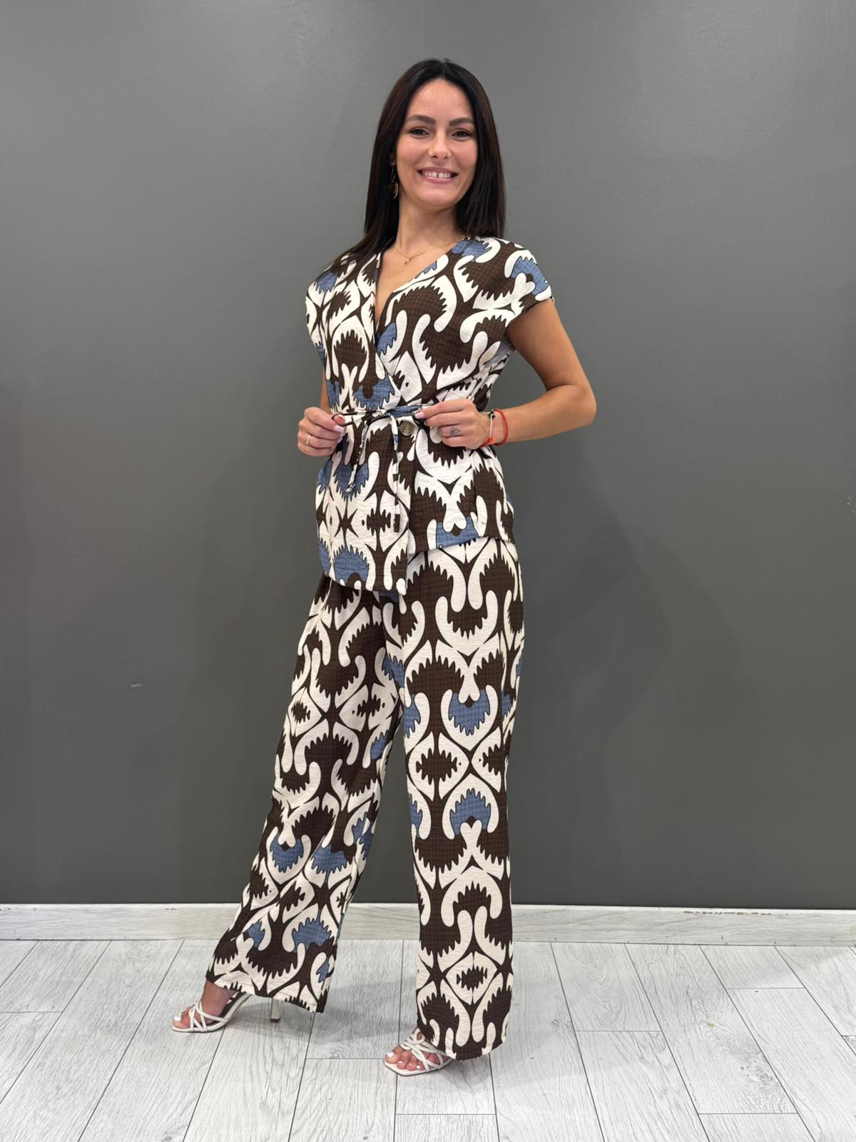 Completo fantasia con cintura in tessuto  Blusa e pantalone 19092-89 DEMO REBECCA 