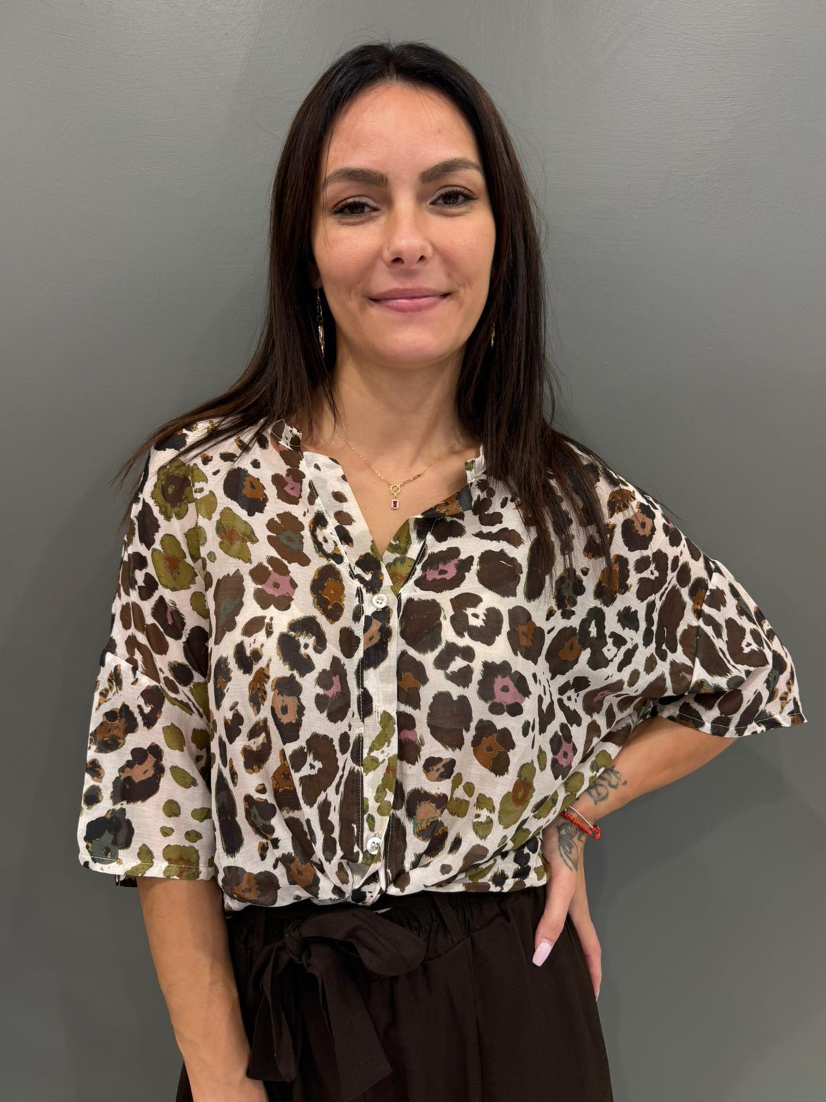 Camicia over in cotone e seta con stampa animalier 9691 VE REBECCA 