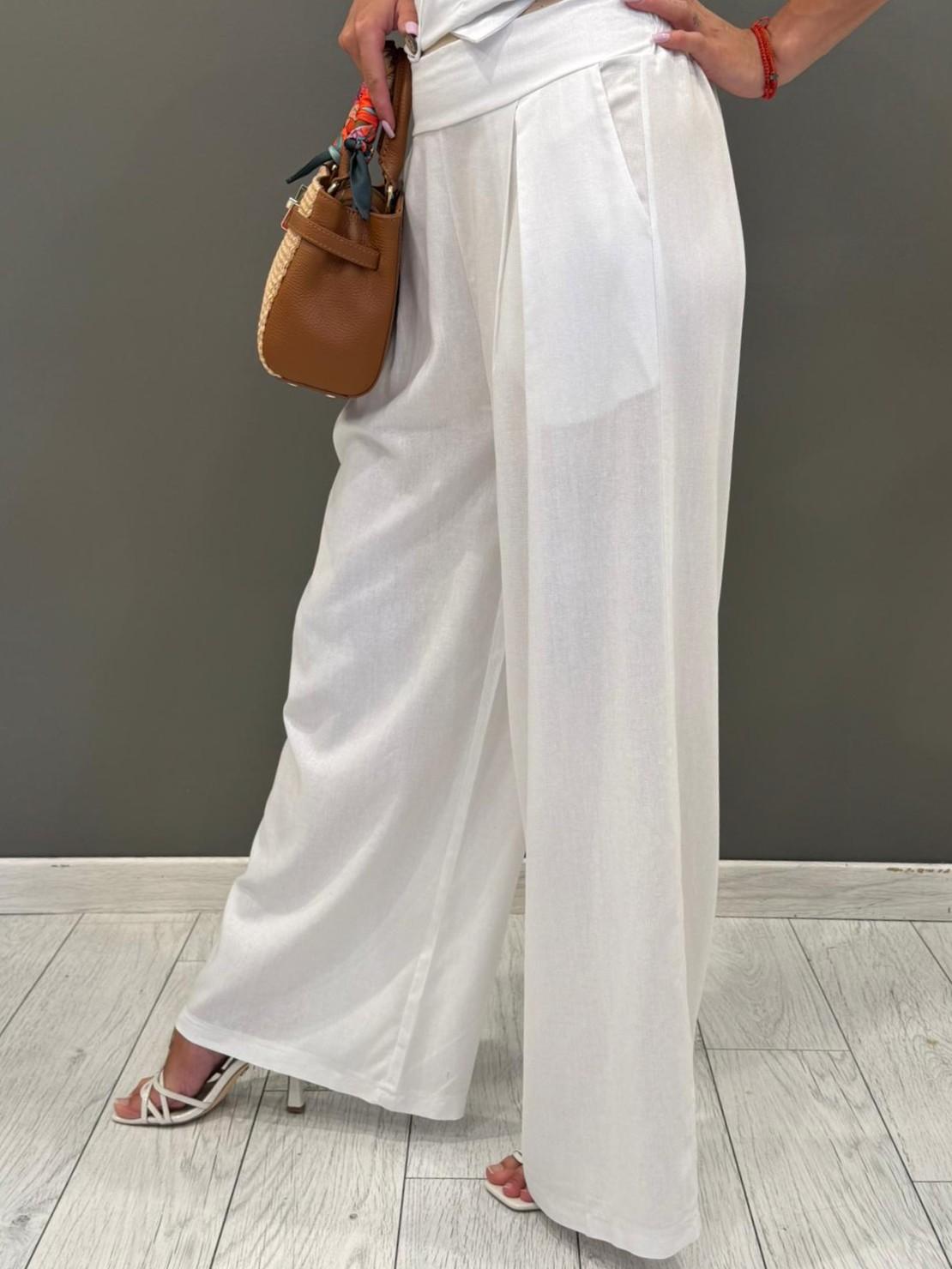 Pantaloni palazzo misto lino L2337 BI REBECCA 