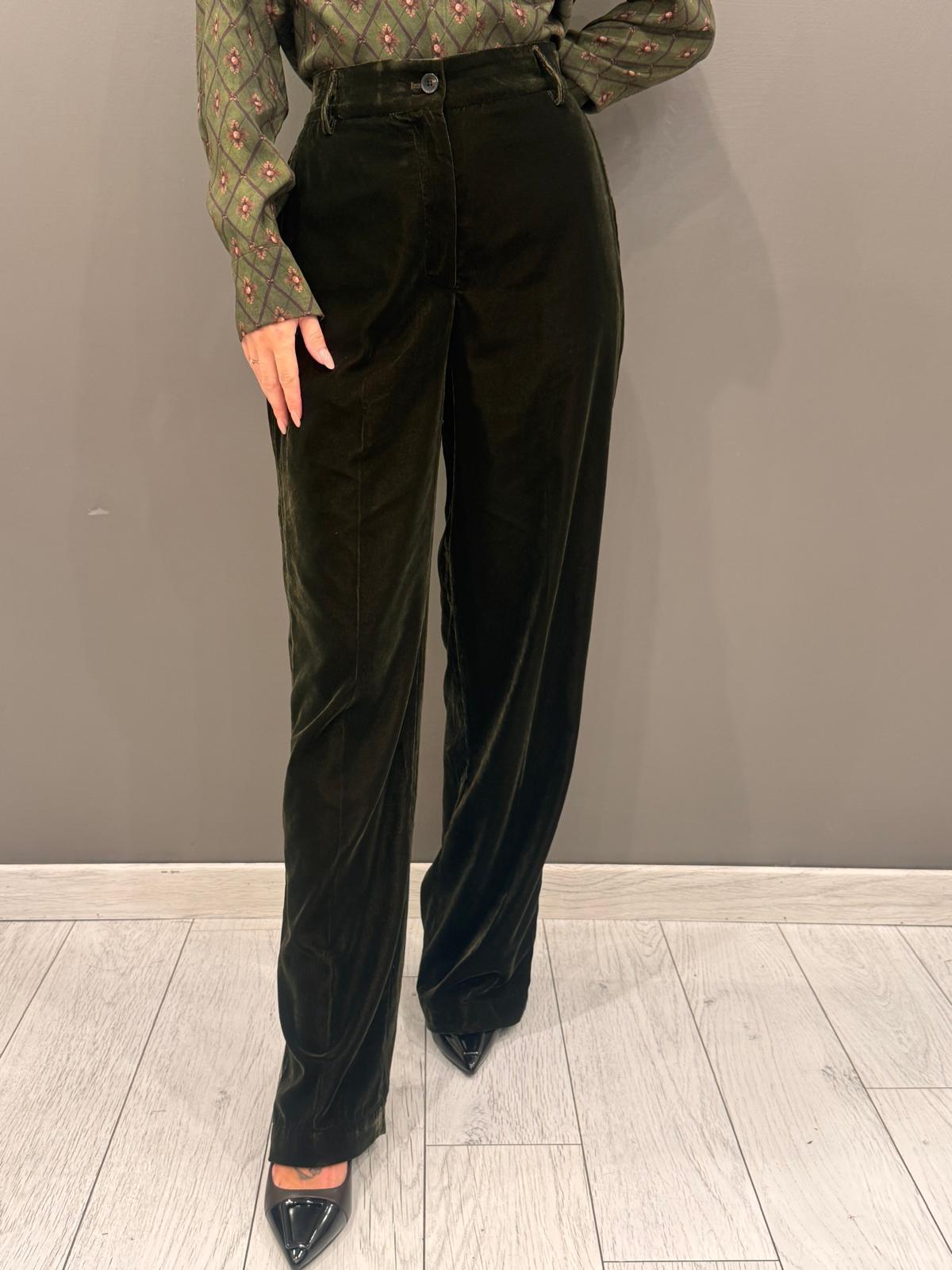 Pantalone in velluto verde 25579 V4 WU'SIDE 