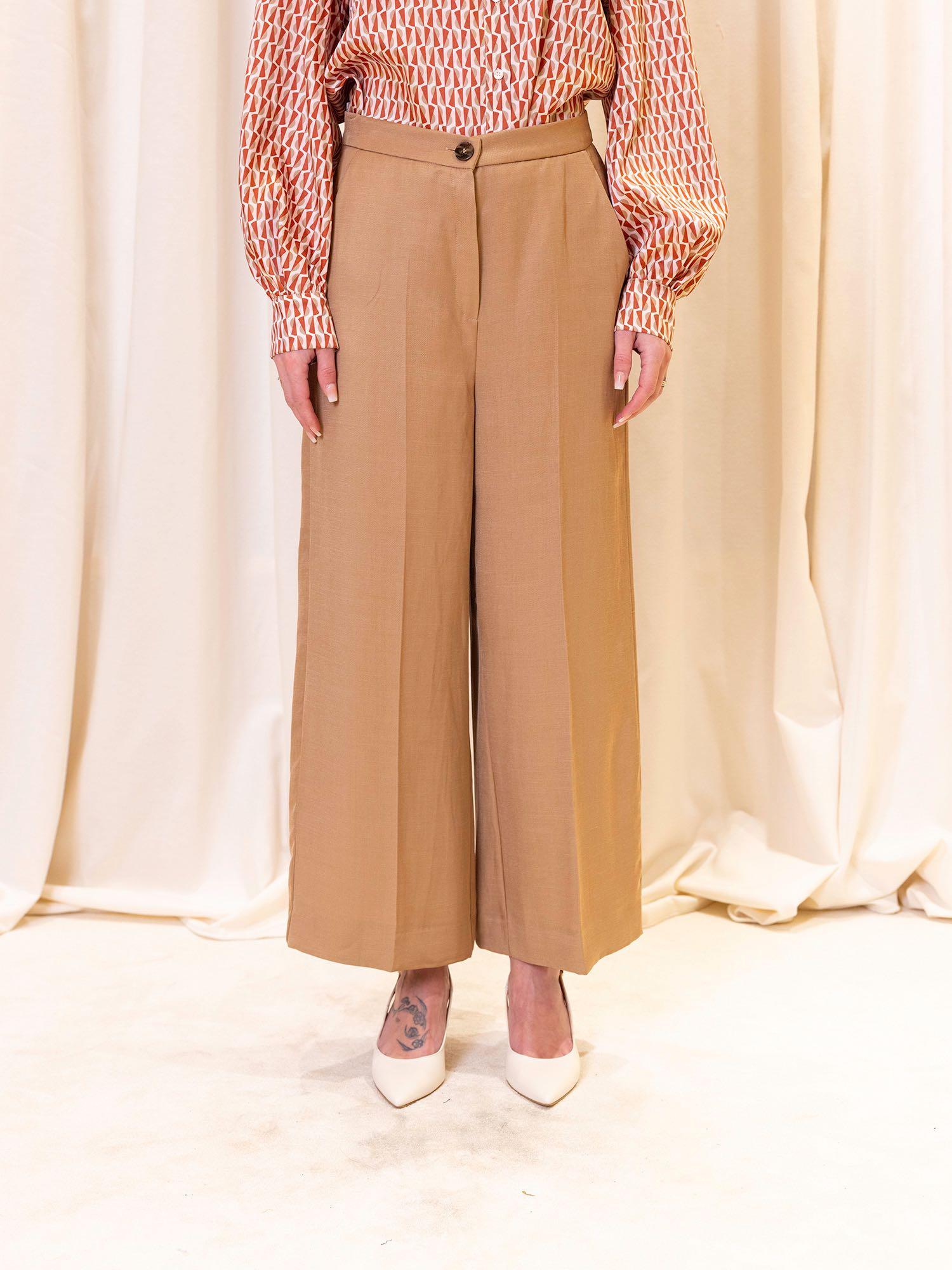Pantalone ampio in viscosa e lino