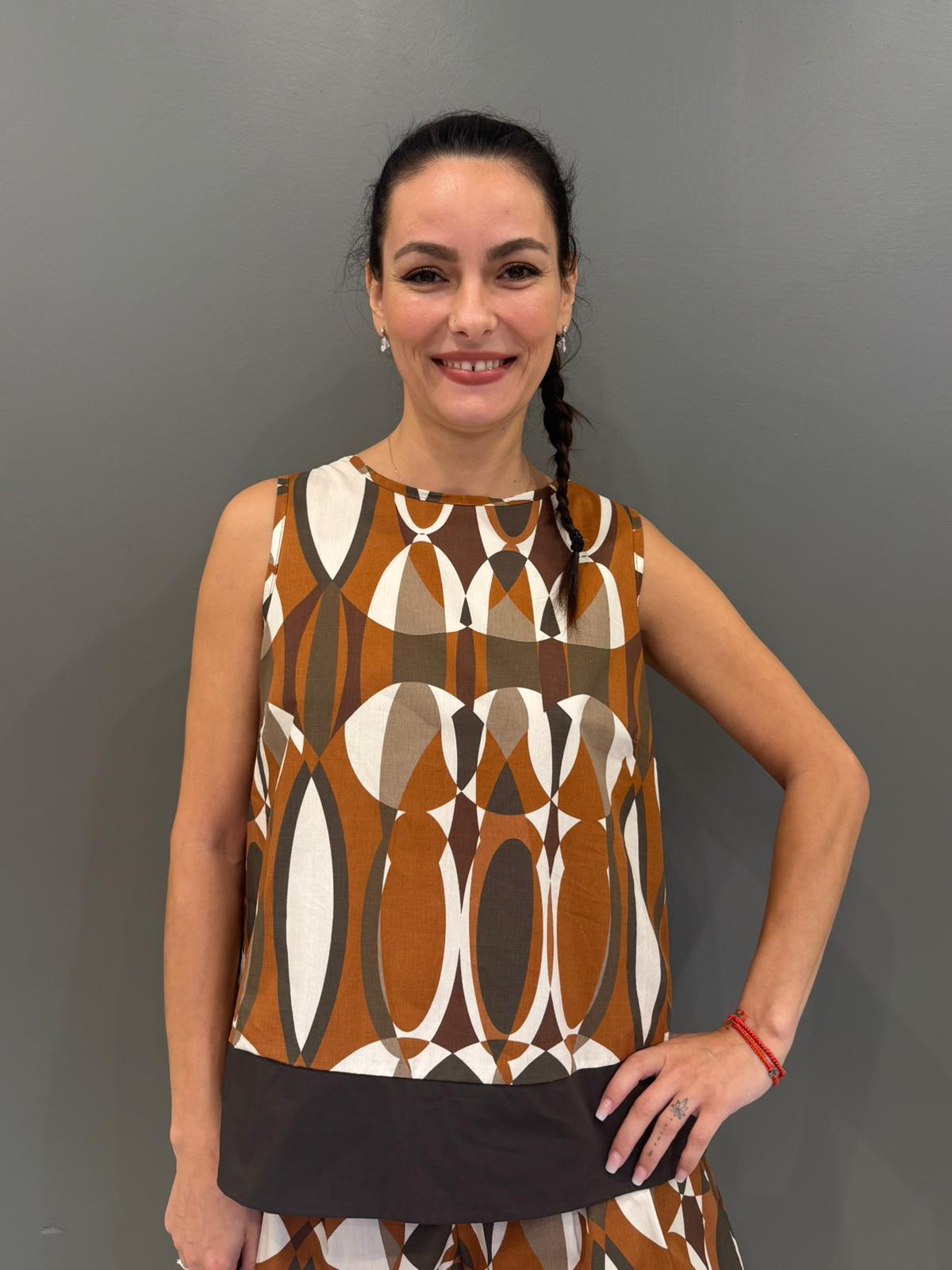 Top in cotone con stampa geometrica L2772-191 BR REBECCA 