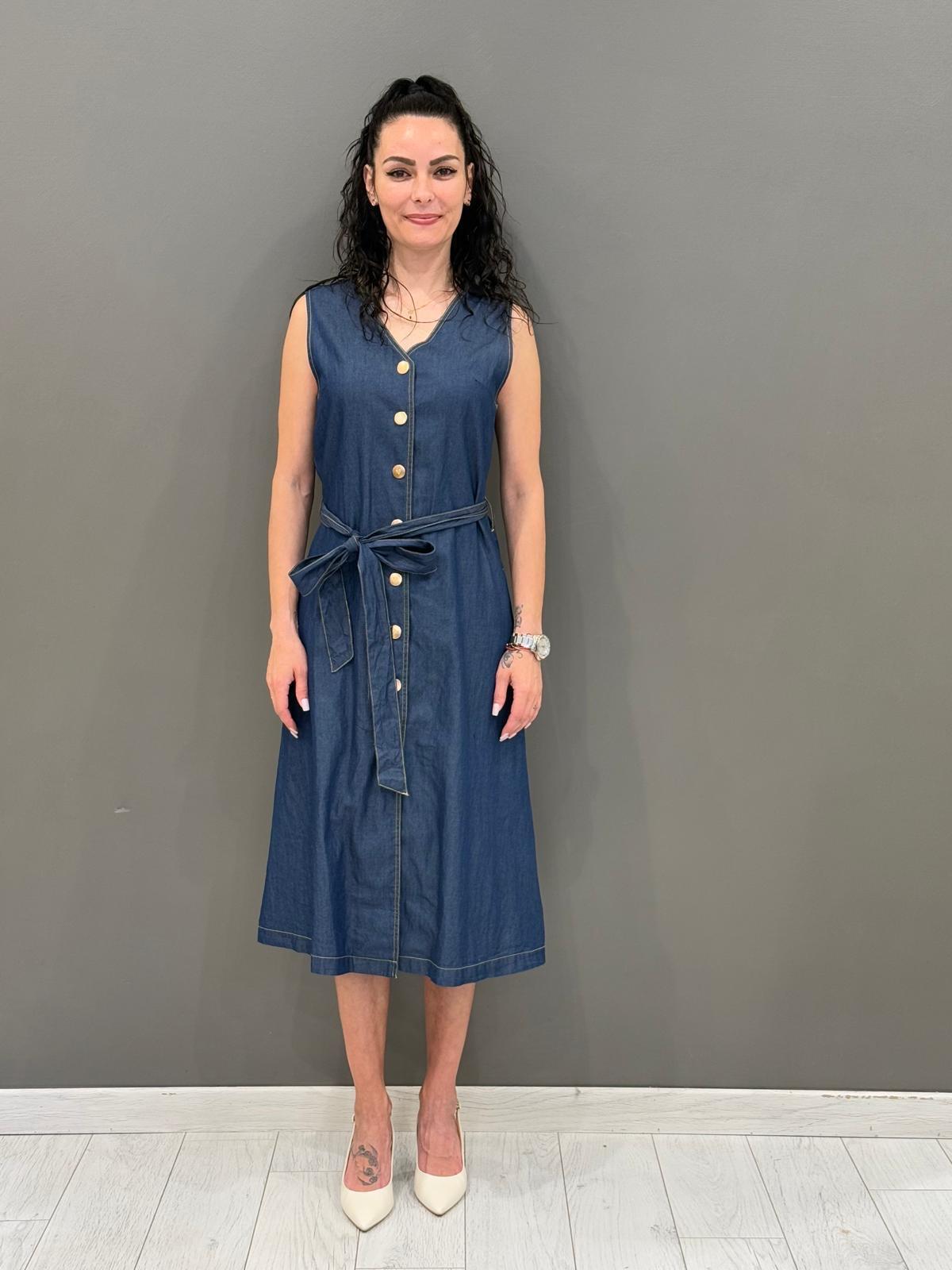 abito in chambray con bottoni e cintura 30260 BL CRISTINA GAVIOLI 