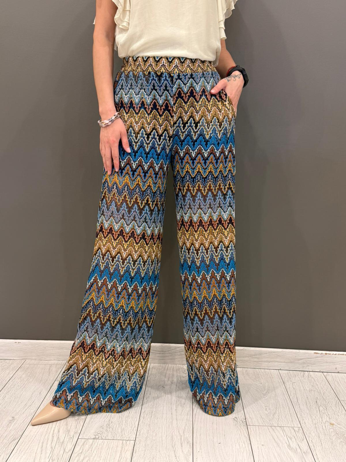 Pantaloni palazzo lavorazione pizzo tipo missoni CP218-26 BL REALI 