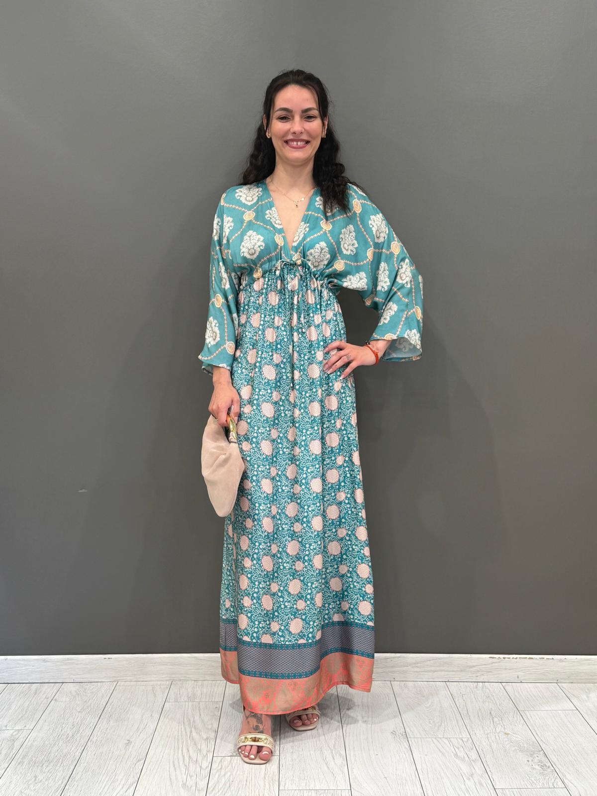 Abito lungo fantasia manica kimono 25522 V2 WU'SIDE 