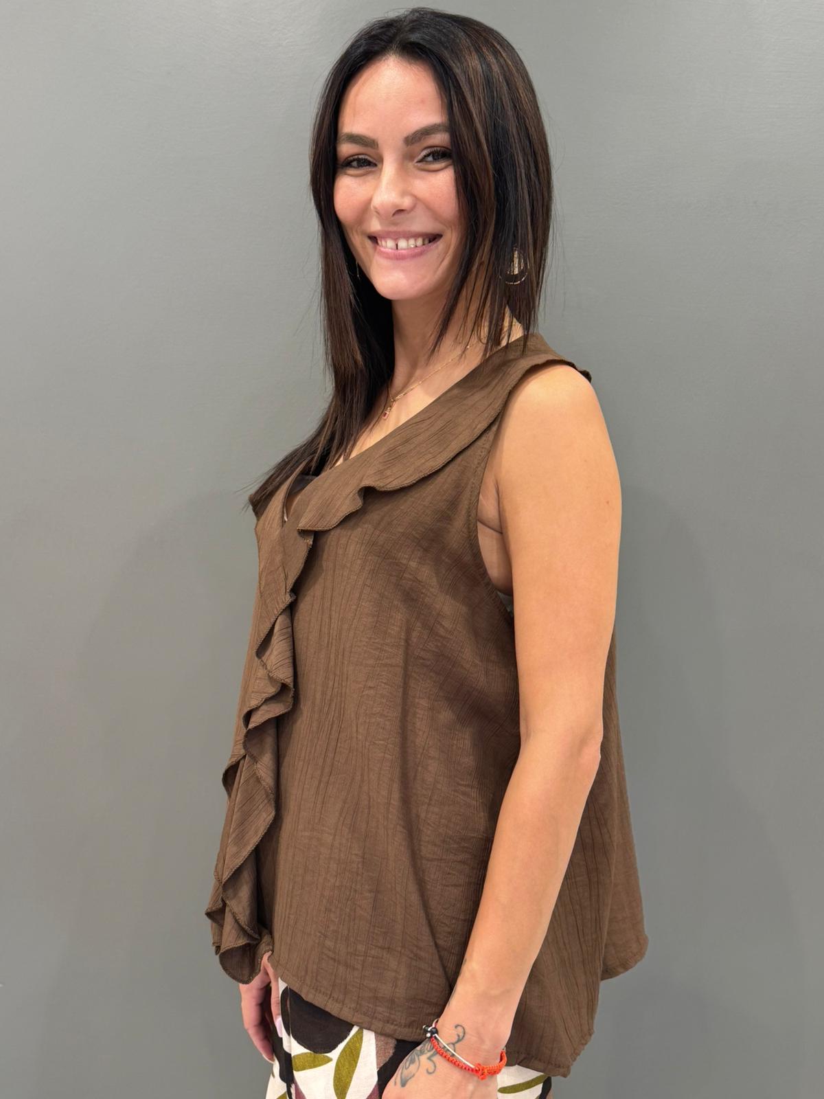 Top smanicato con volant frontale 19101-160 TA REBECCA 