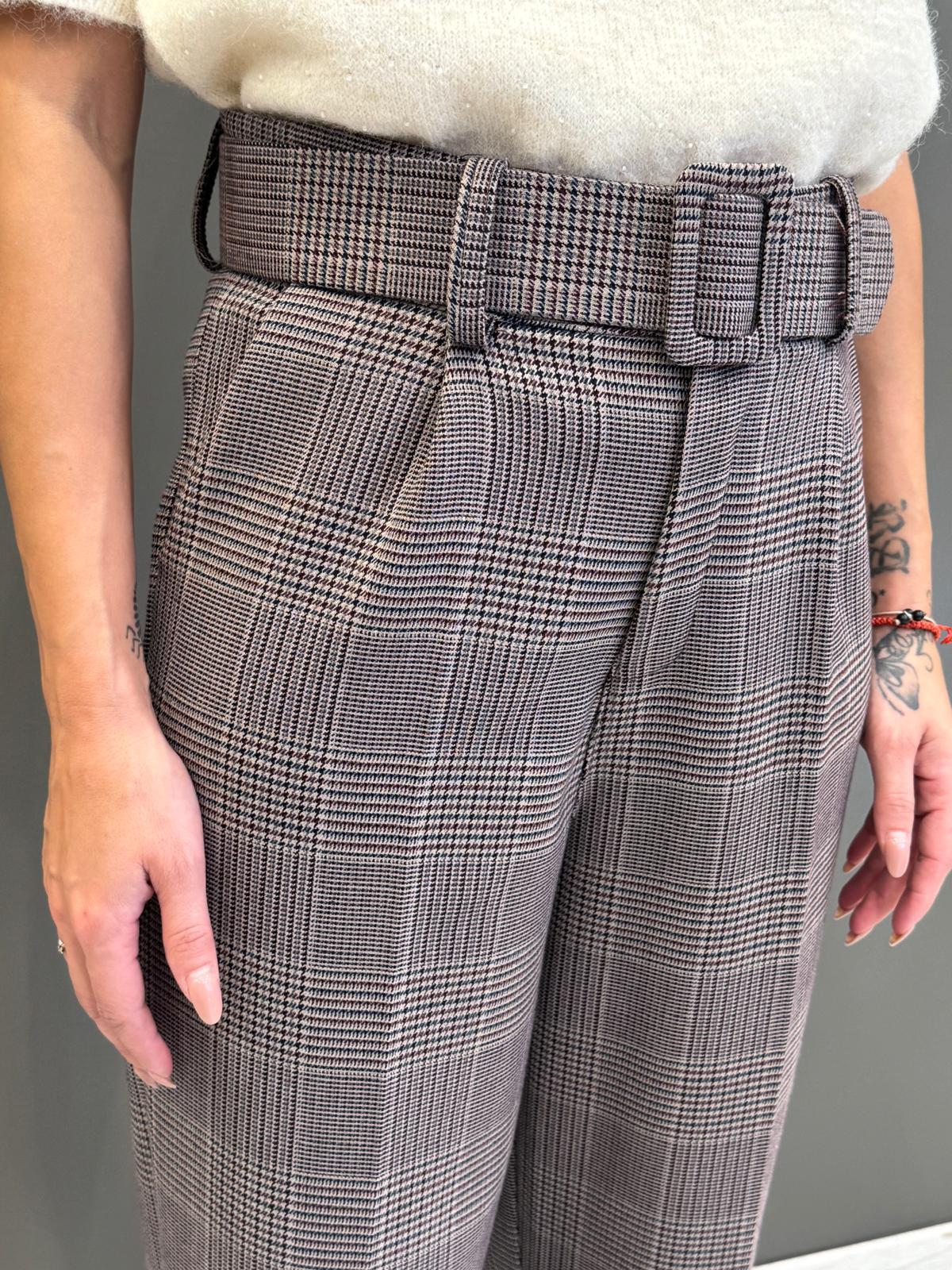 Pantaloni principe di galles con cintura L5718 BE REBECCA 