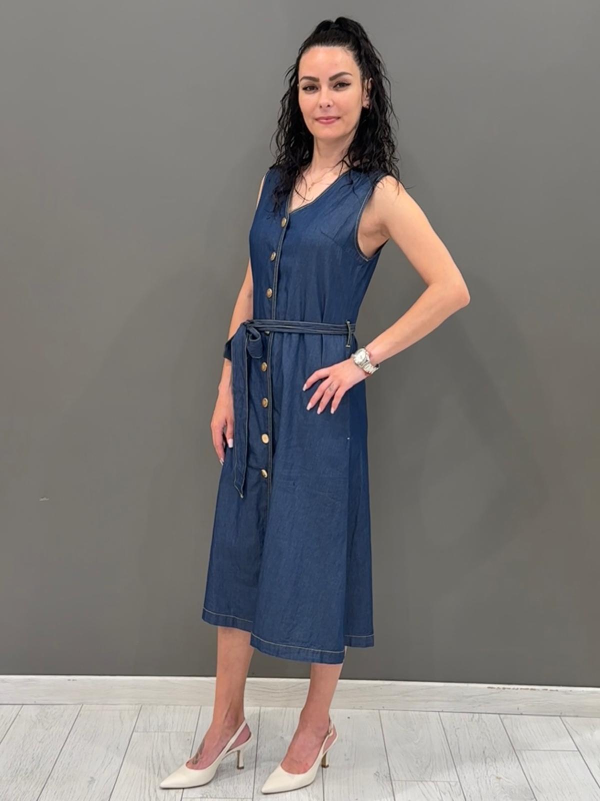 abito in chambray con bottoni e cintura 30260 BL CRISTINA GAVIOLI 