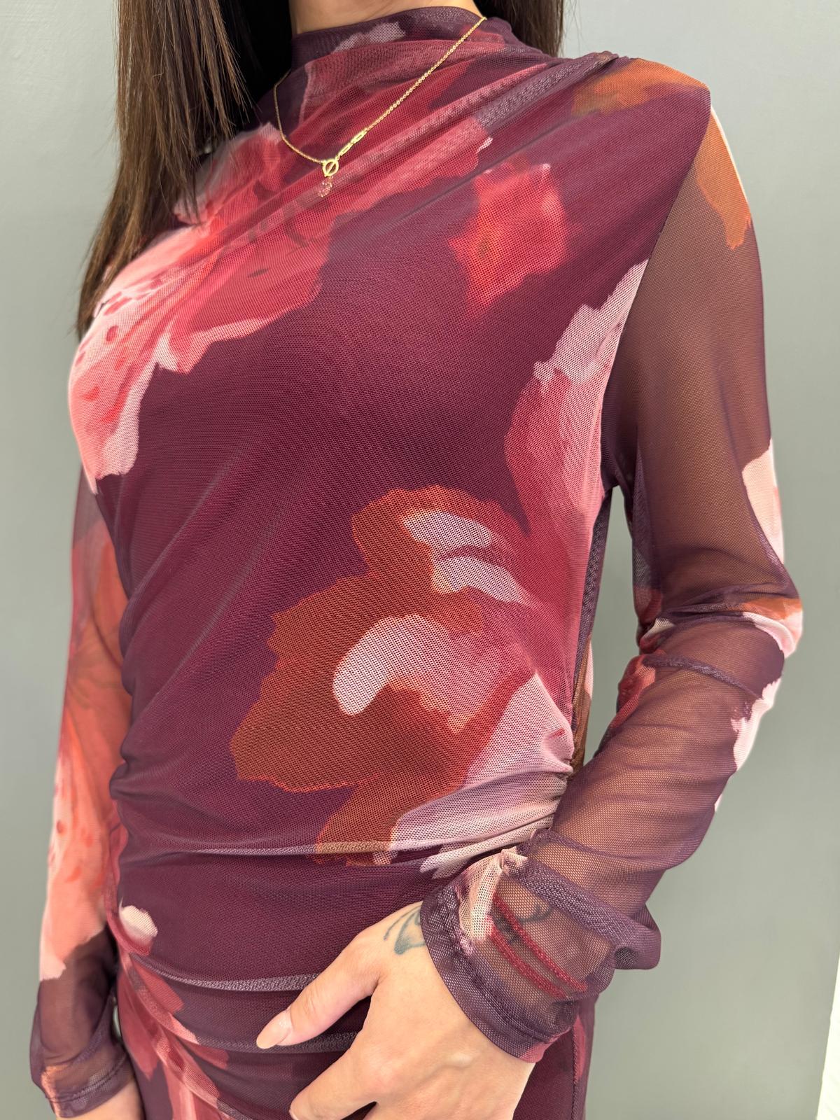 Abito lungo donna trasparente con fiori 19616FTULL BO CRISTINA GAVIOLI 