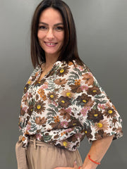 Camicia over in cotone e seta con stampa floreale 9691 VECI REBECCA 