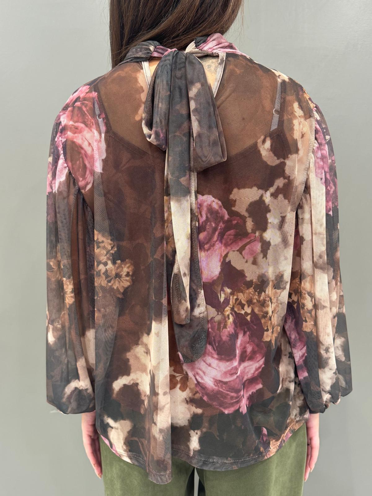 Blusa donna  in tulle con maxi fiori 19622FTULL2 CA CRISTINA GAVIOLI 