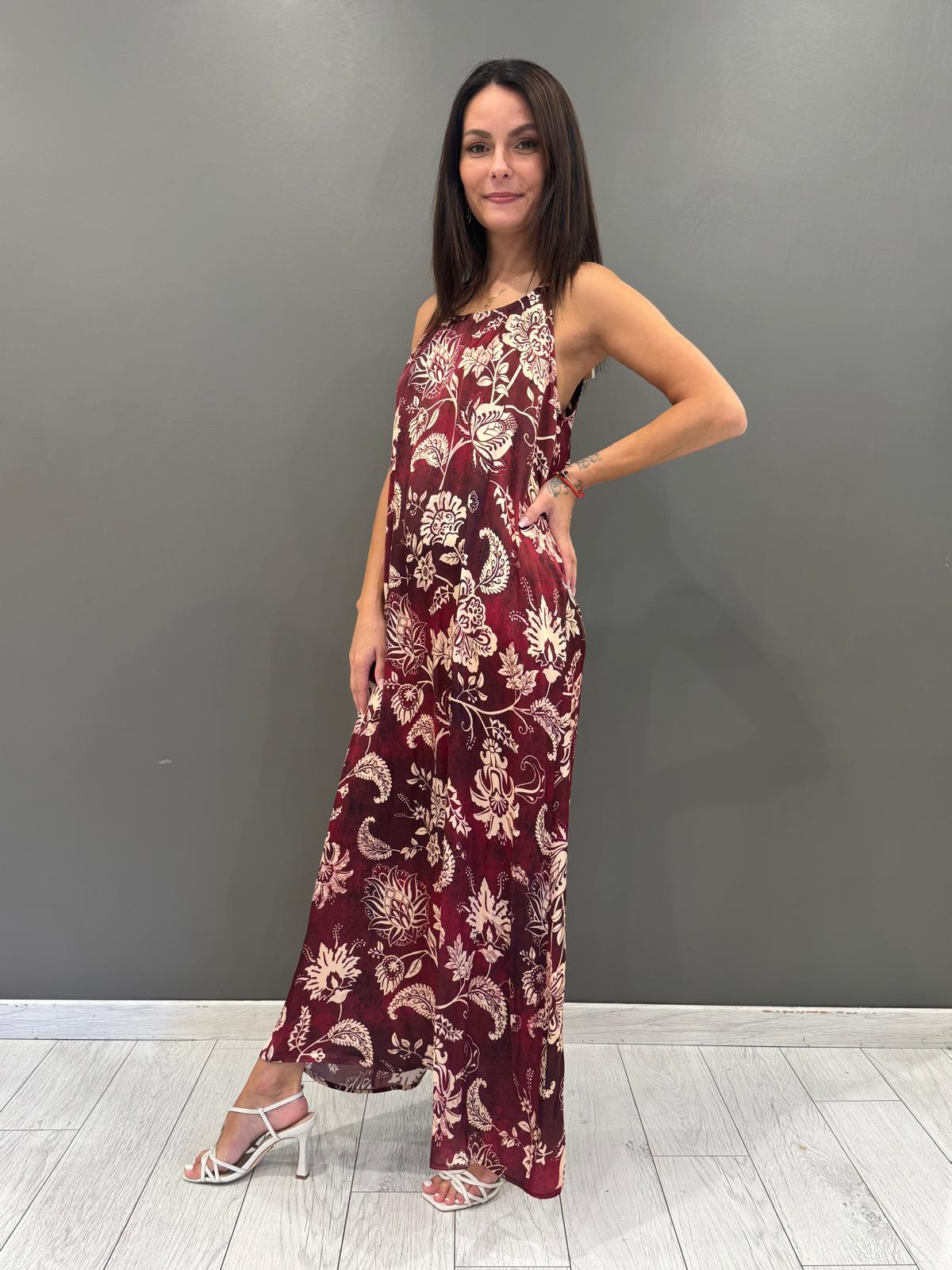 Abito lungo floreale bordeaux  100% viscosa CA592-25 VI REALI 