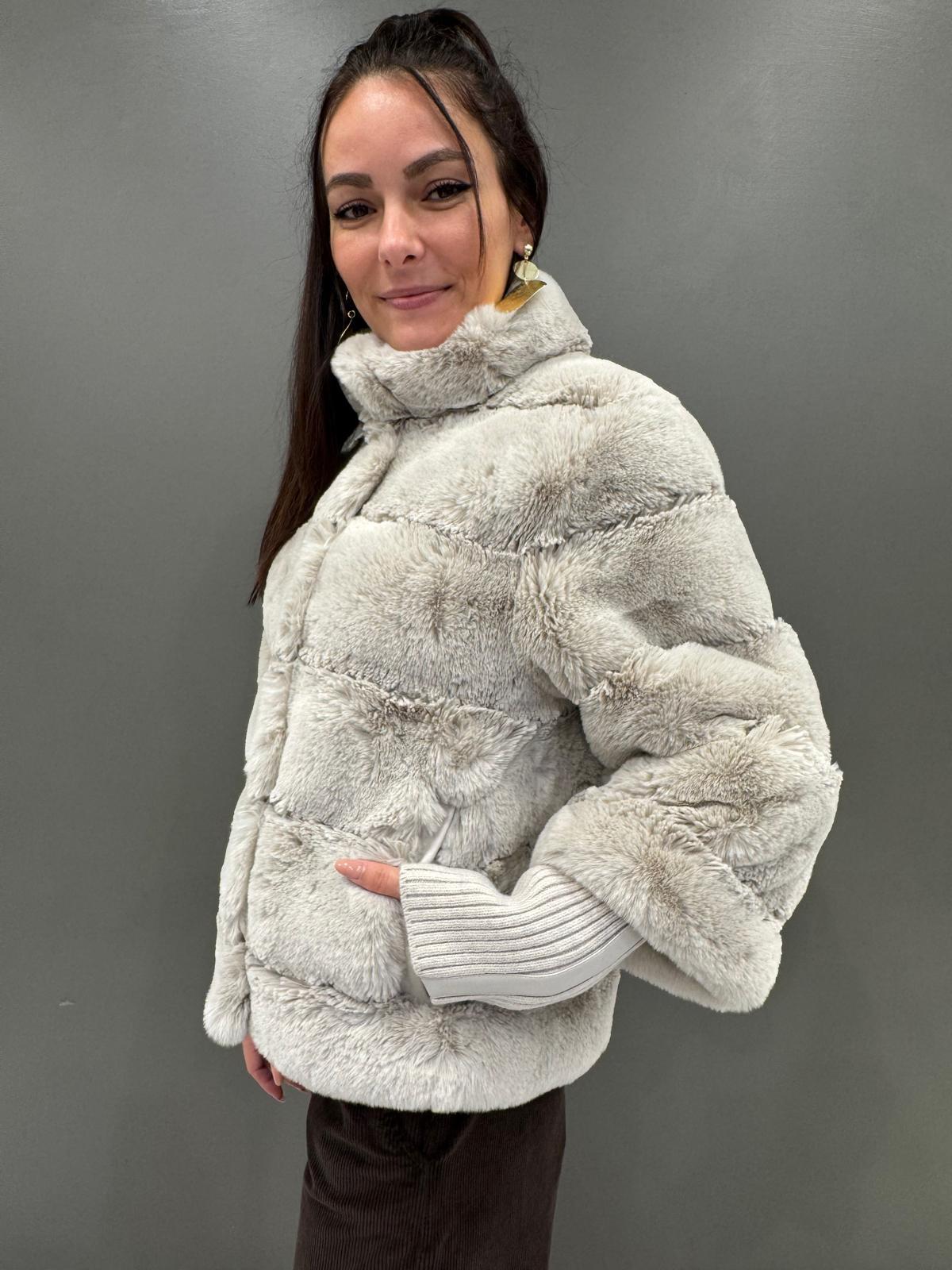 Giacca corta in pelliccia sintetica con manica in maglia staccabile FELINE BE REALI 