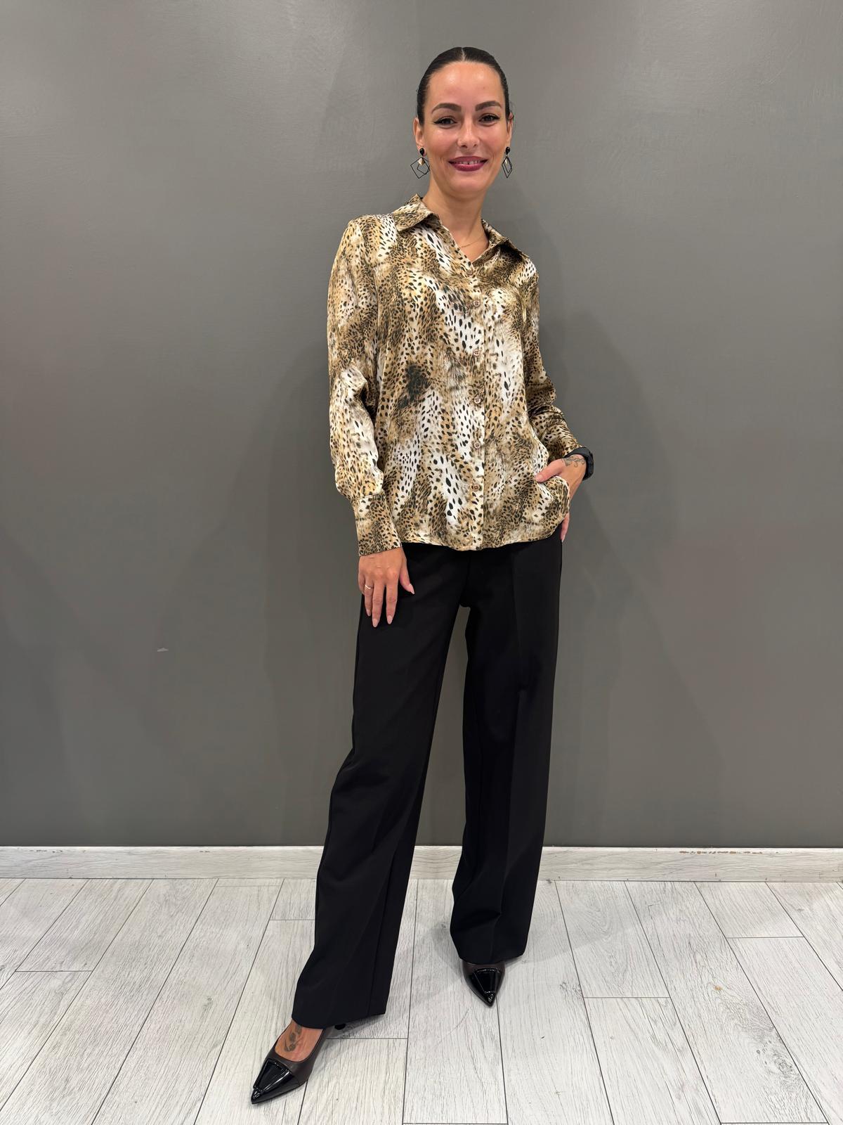 Camicia animalier viscosa HG154 NR CRISTINA GAVIOLI 