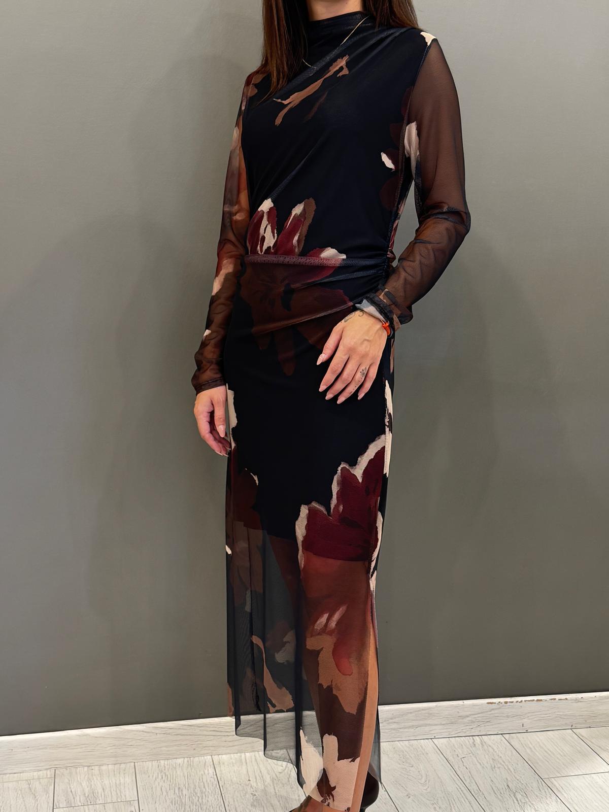 Abito lingo trasparente con fiori 19616FTULL NE CRISTINA GAVIOLI 