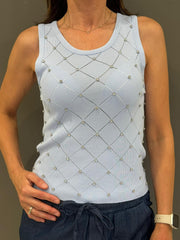 Top maglia motivo rombi con strass