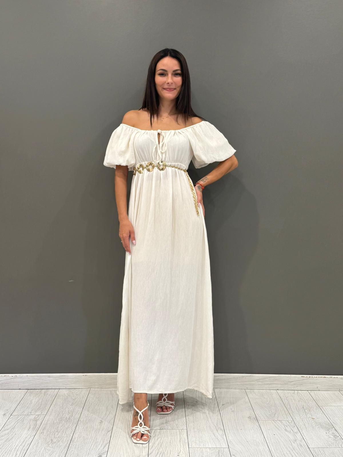 Abito lungo off-shoulder in viscosa