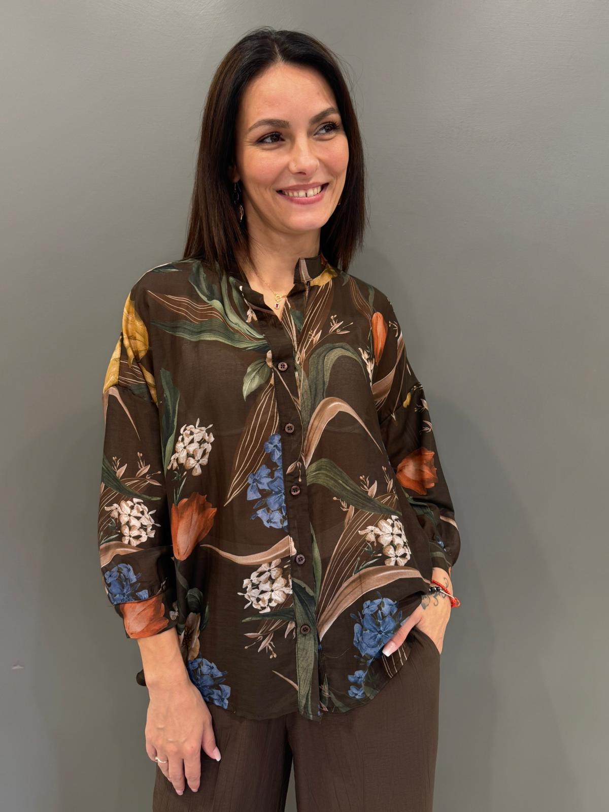 Camicia stampa fiori in mussola CC361-25 FI REALI 