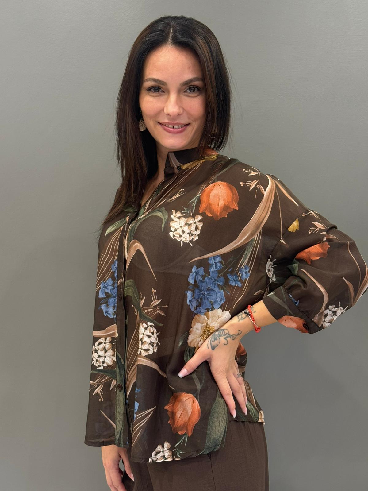 Camicia stampa fiori in mussola CC361-25 FI REALI 