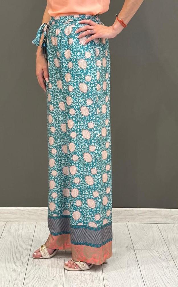 Pantaloni a palazzo fantasia con cintura 25621 V2 WU'SIDE 