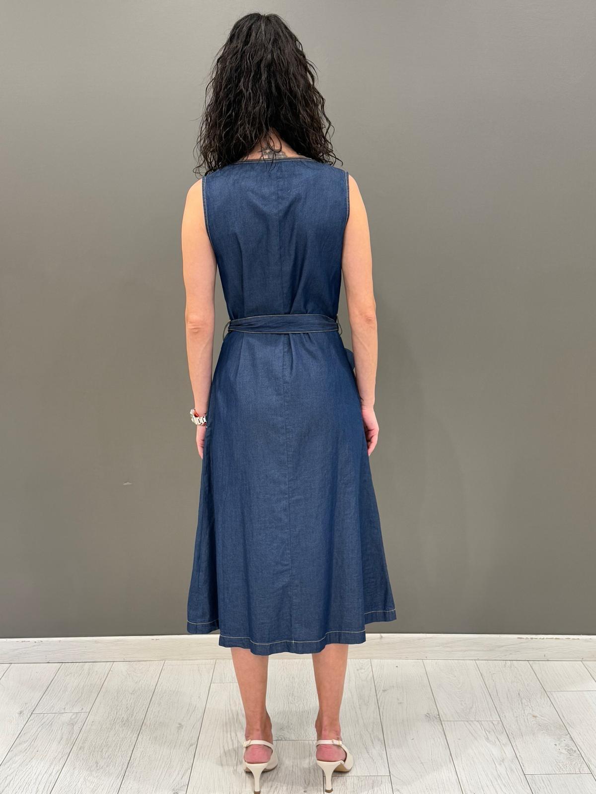 abito in chambray con bottoni e cintura 30260 BL CRISTINA GAVIOLI 