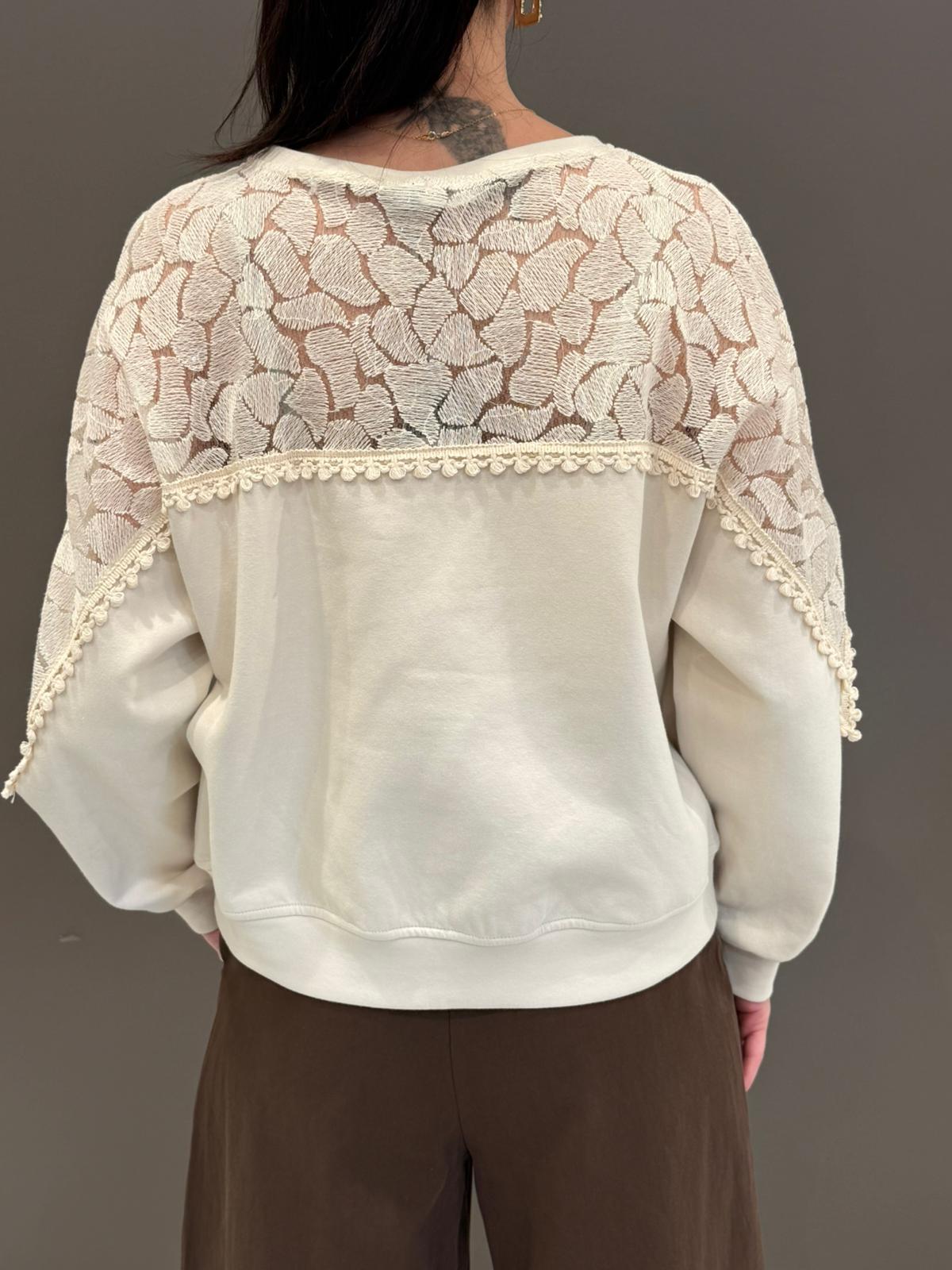 Maglia in felpa inserto macramè FE342 BU CRISTINA GAVIOLI 