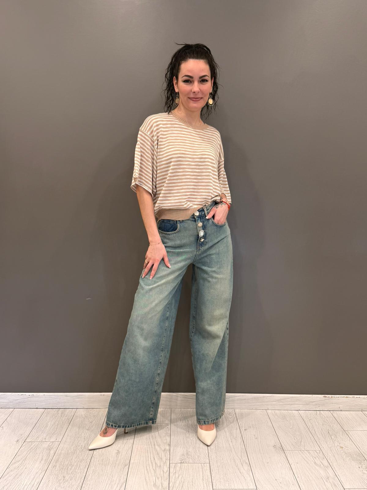 pantaloni jeans bottone gioiello JEC0271 U CRISTINA GAVIOLI 