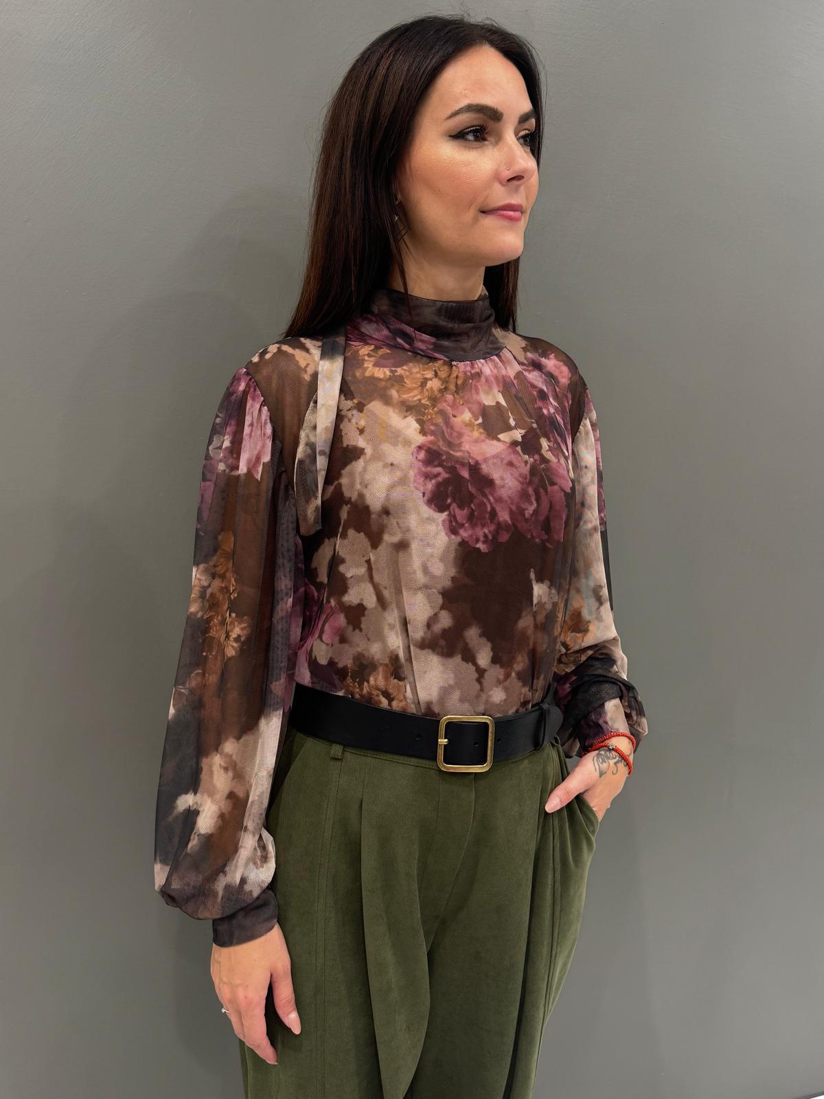 Blusa donna  in tulle con maxi fiori 19622FTULL2 CA CRISTINA GAVIOLI 