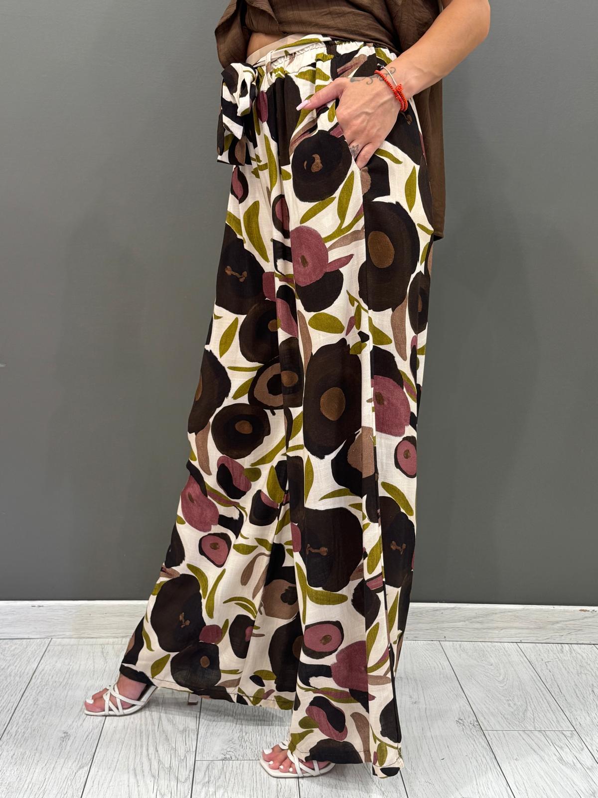 Pantaloni stampa palazzo viscosa 18839ZJF MORO REBECCA 