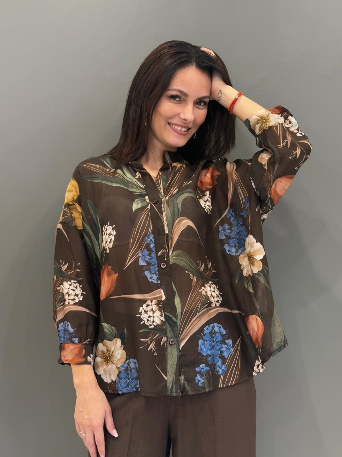 Camicia stampa fiori in mussola CC361-25 FI REALI 