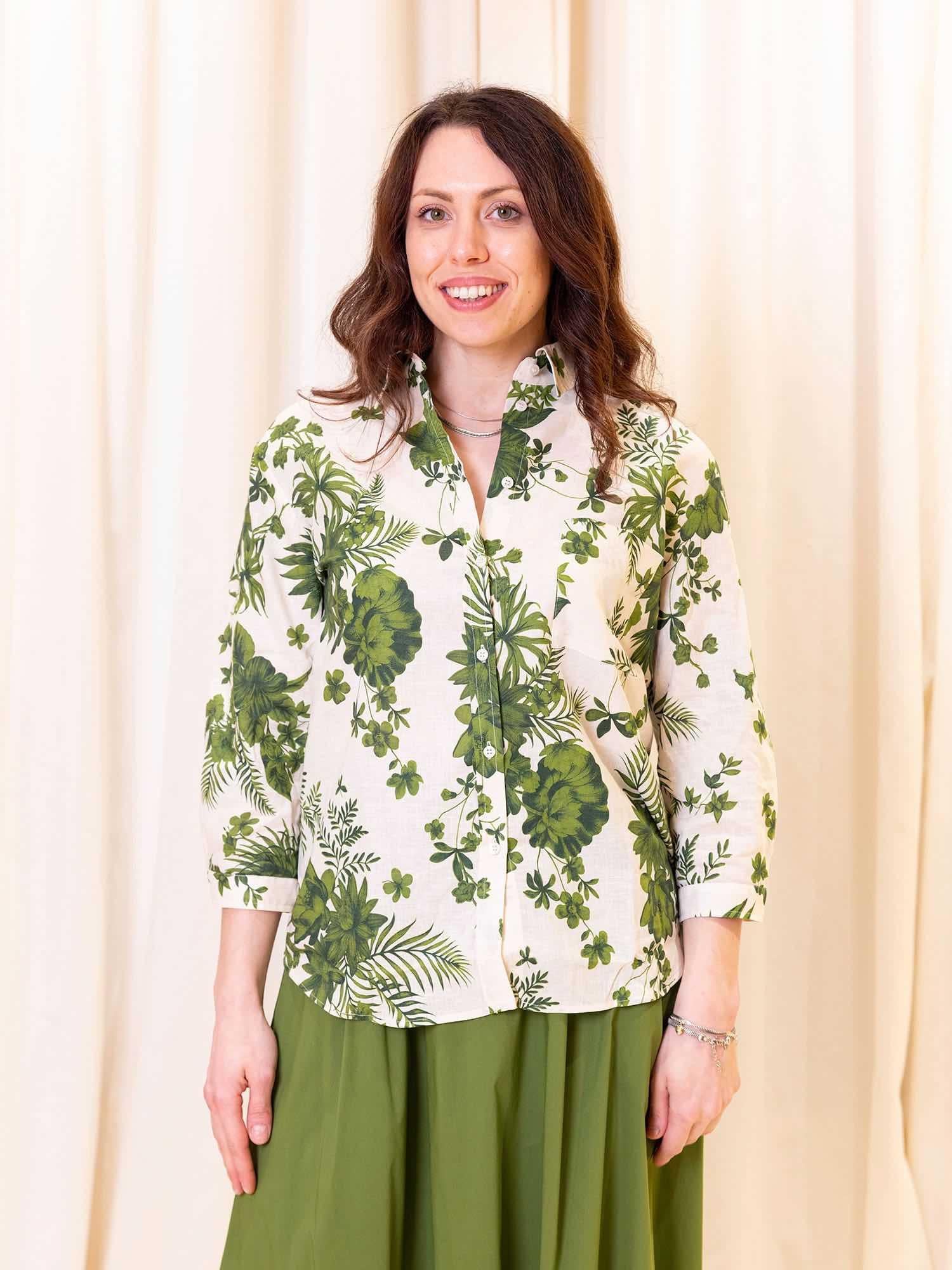 Camicia in lino e cotone stampati