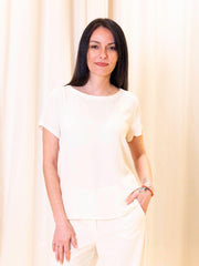 Blusa in crêpe de Chine di seta con maniche corte