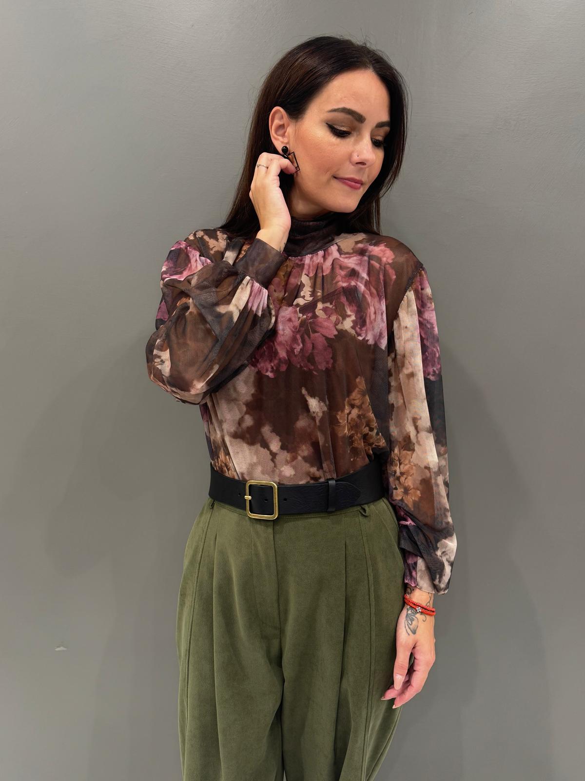 Blusa donna  in tulle con maxi fiori 19622FTULL2 CA CRISTINA GAVIOLI 