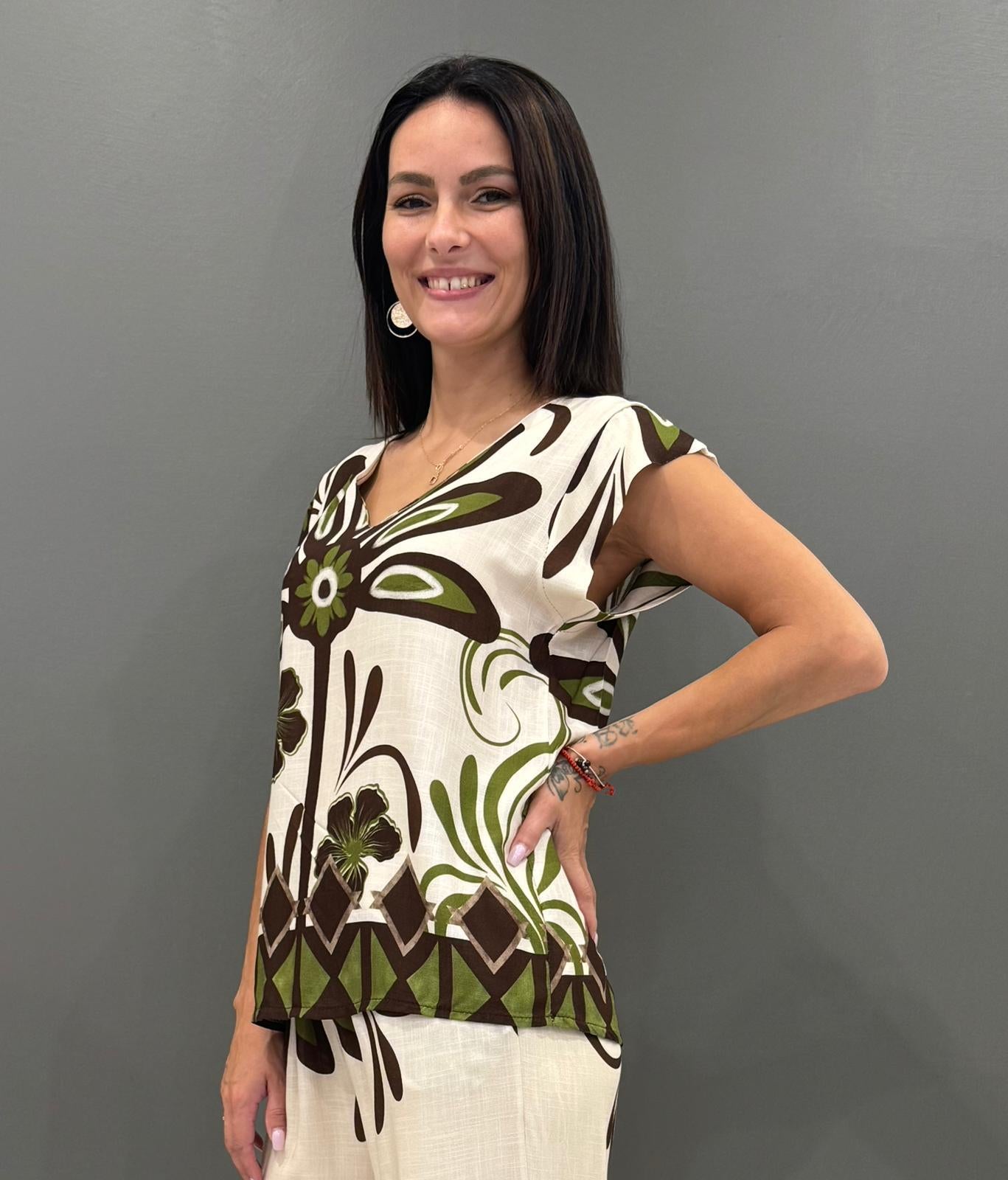 Top in viscosa stampa floreale grafica 11606FZ PAVE REBECCA 